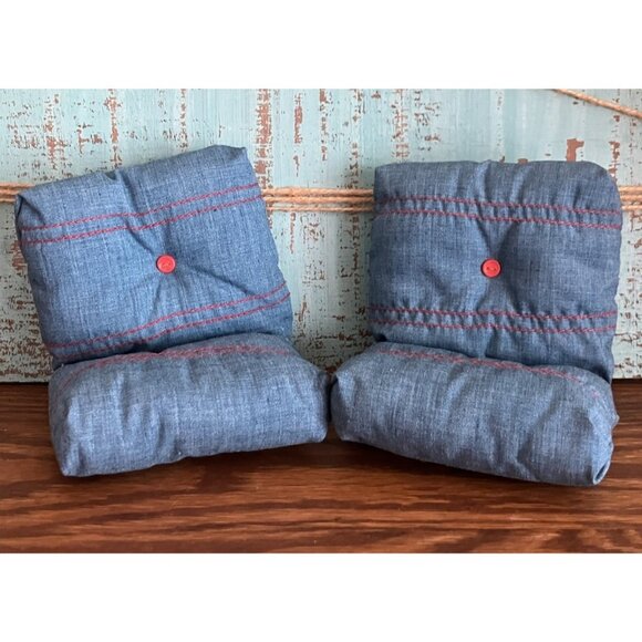 Vintage 1974 Barbie Mattel Room Fulls Firelight Living Denim Cushions Set Of 2 - Picture 1 of 8